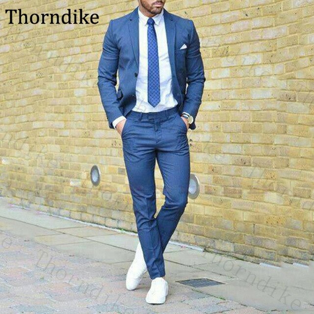 Royol Blue Wedding Dress Suit For Men Casual 2 Pcs Party Suts Stage Prom Suits Men Tuxedos