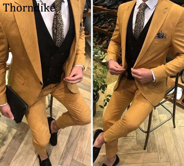 Yellow Elegant Casua lWedding Men Suits 2 Piece White Formal Business Suis Men