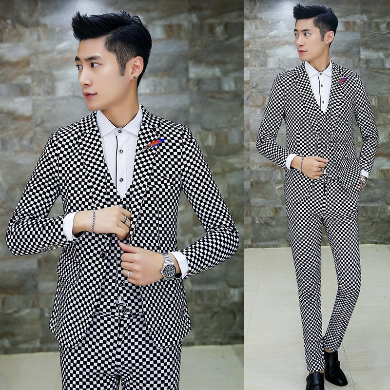 2pcs Nice Suit Men Fashion Casual Plaid Soft