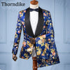 Thorndike Casual Suits Groom Wedding Suits Mariage White Shawl Lapel Groom Tuxedos Print Slim Fit Wedding Suit Men Custom Made