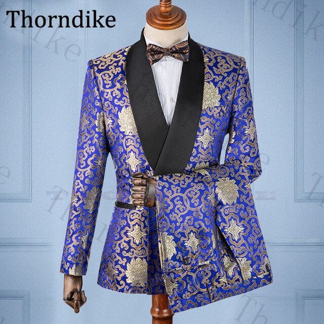 Thorndike Casual Suits Groom Wedding Suits Mariage White Shawl Lapel Groom Tuxedos Print Slim Fit Wedding Suit Men Custom Made