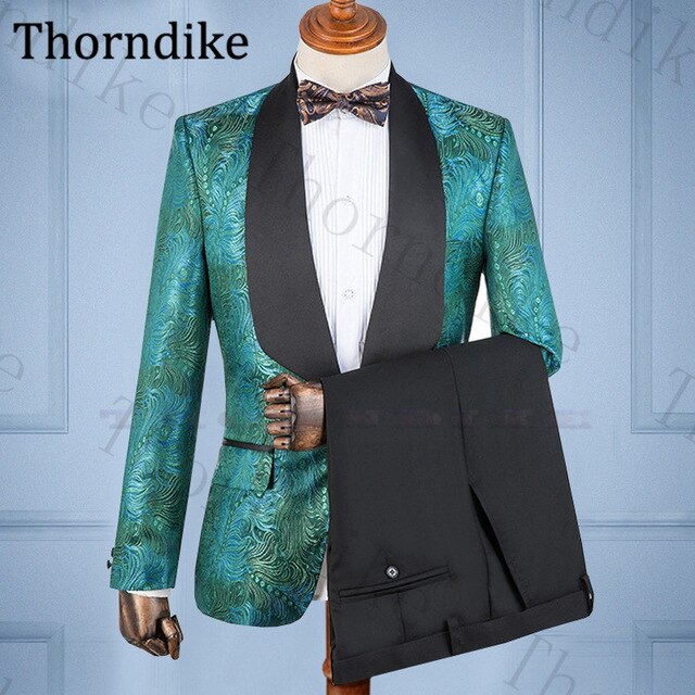 Thorndike Casual Suits Groom Wedding Suits Mariage White Shawl Lapel Groom Tuxedos Print Slim Fit Wedding Suit Men Custom Made