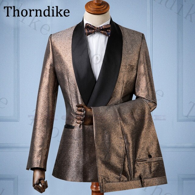 Thorndike Casual Suits Groom Wedding Suits Mariage White Shawl Lapel Groom Tuxedos Print Slim Fit Wedding Suit Men Custom Made