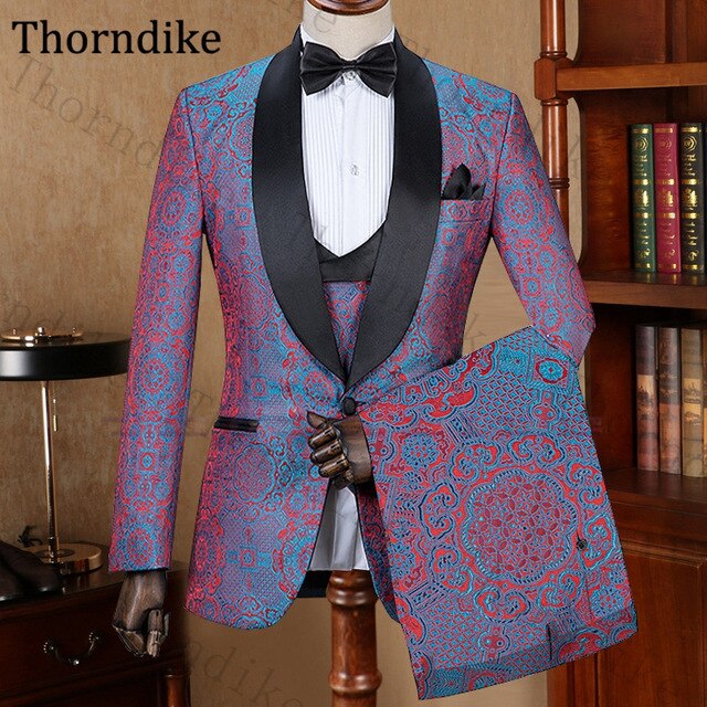 Thorndike Men Suits 2020 Shawl Lepel Wedding Suit For Men Custom Made Male Suits for Wedding Dinner Formal Suits Print Tuxedos