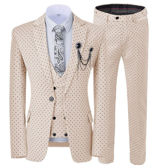 Beige Men's Wedding Suit Three Pieces Dots