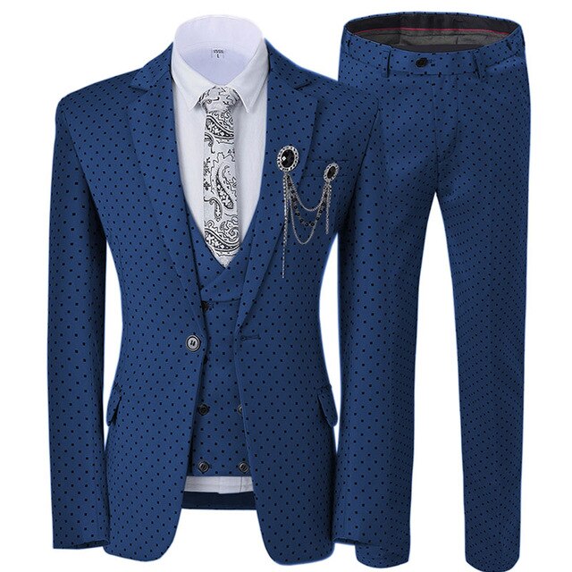 Beige Men's Wedding Suit Three Pieces Dots