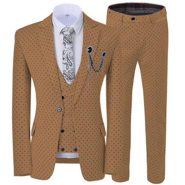 Beige Men's Wedding Suit Three Pieces Dots