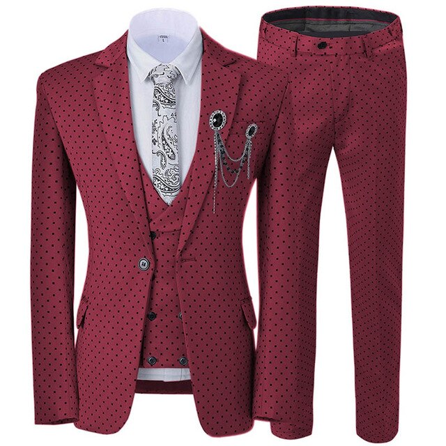 Beige Men's Wedding Suit Three Pieces Dots