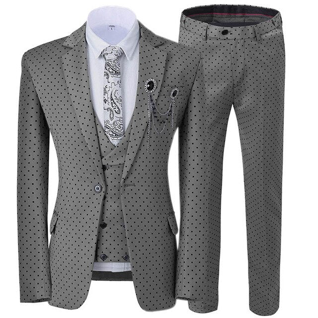 Beige Men's Wedding Suit Three Pieces Dots