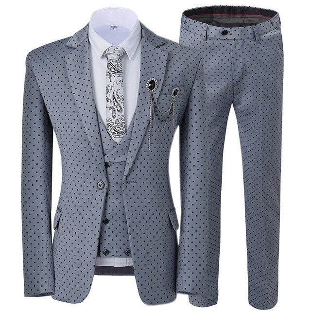 Beige Men's Wedding Suit Three Pieces Dots