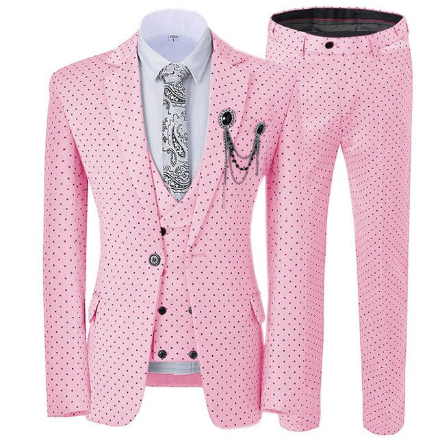 Beige Men's Wedding Suit Three Pieces Dots