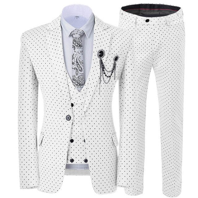 Beige Men's Wedding Suit Three Pieces Dots