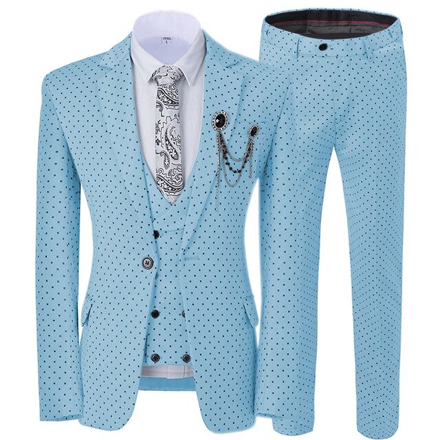 Beige Men's Wedding Suit Three Pieces Dots