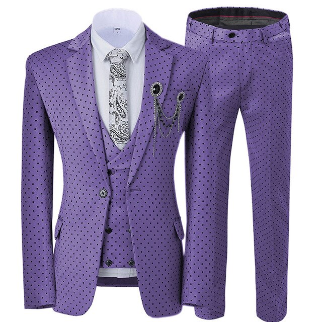 Beige Men's Wedding Suit Three Pieces Dots