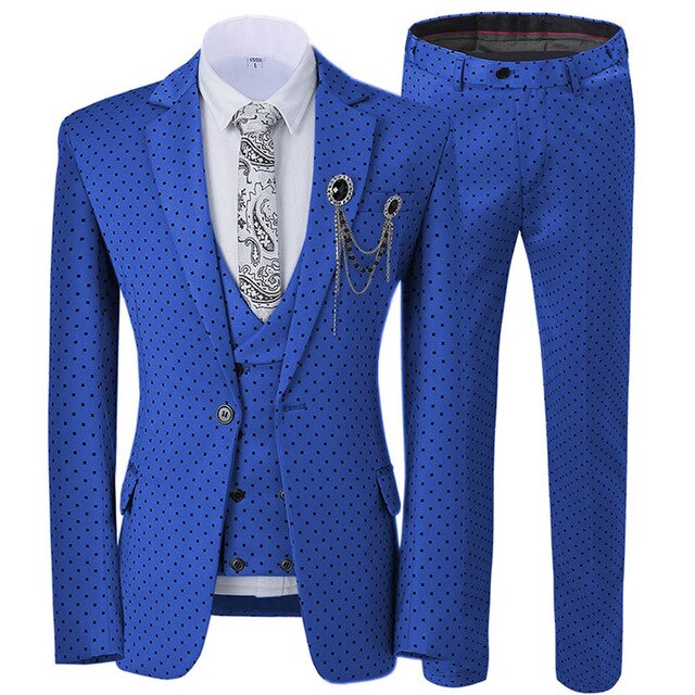 Beige Men's Wedding Suit Three Pieces Dots