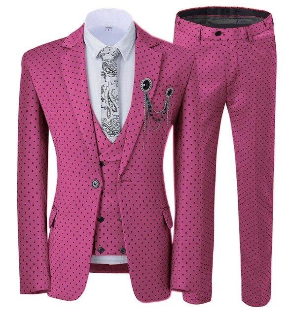 Beige Men's Wedding Suit Three Pieces Dots