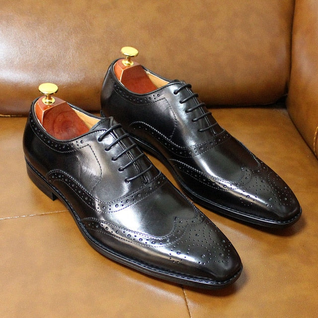 Size 6-13 Handmade Mens Wingtip Oxford Shoes Genuine Calf Leather