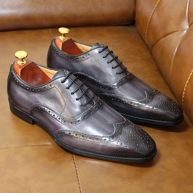 Size 6-13 Handmade Mens Wingtip Oxford Shoes Genuine Calf Leather