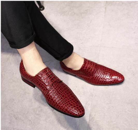 Italian shoes brands man prom red low heels shoes pointed toe snake skin leather dress wedding shoes