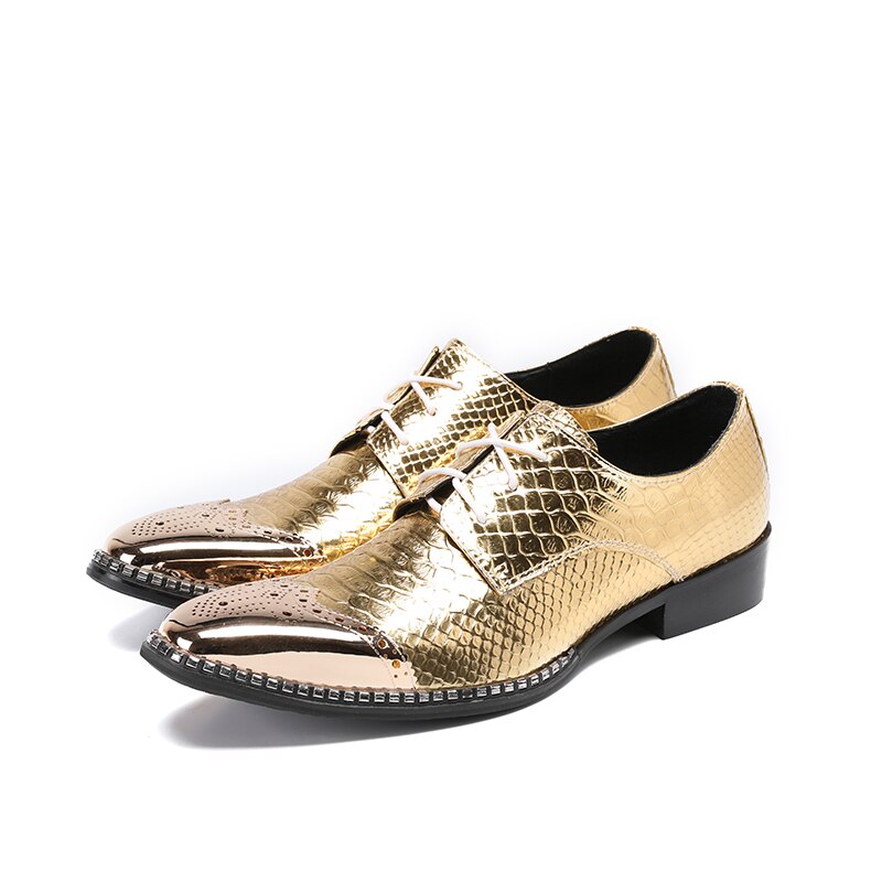 Gold Wedding Genuine Leather Italian Style Men Formal Shoes