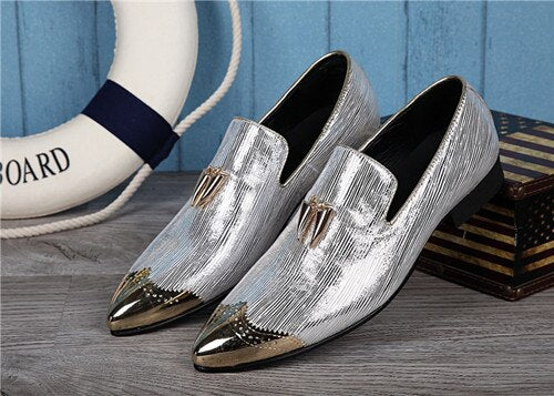 social metal gold steel dress wedding shoes mens tassel slip on causal loafers male italian flats size47