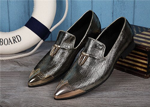 social metal gold steel dress wedding shoes mens tassel slip on causal loafers male italian flats size47