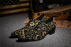 Men wedding genuine leather pointy wedding prom floral shoes velvet loafers