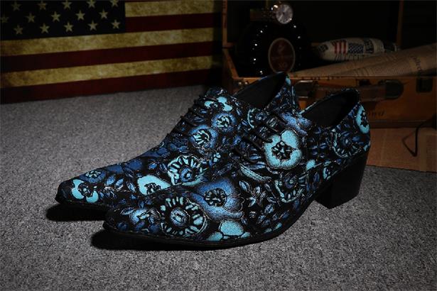 Men wedding genuine leather pointy wedding prom floral shoes velvet loafers