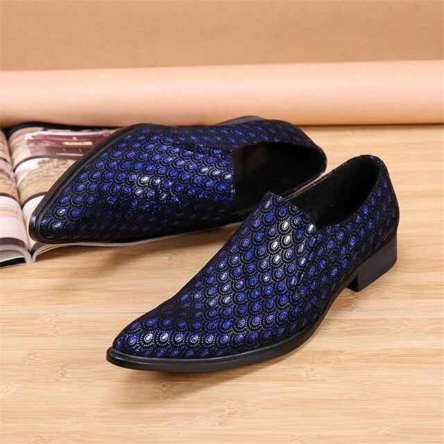 genuine leather shoes men blue pointed high heels oxford dress wedding formal loafers