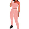 women 2 piece set women one-shoulder crop top high waist pants 2020 summer fashion streetwear sportswear outfit