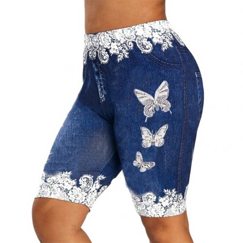 Women Fashion Lace Patchwork Butterfly Print Shorts Sports