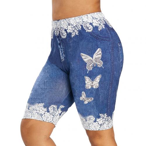 Women Fashion Lace Patchwork Butterfly Print Shorts Sports