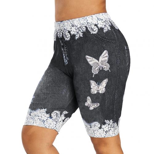 Women Fashion Lace Patchwork Butterfly Print Shorts Sports