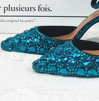 New Sky Blue Crystal Sandals Women's wedding shoes Bride Fashion