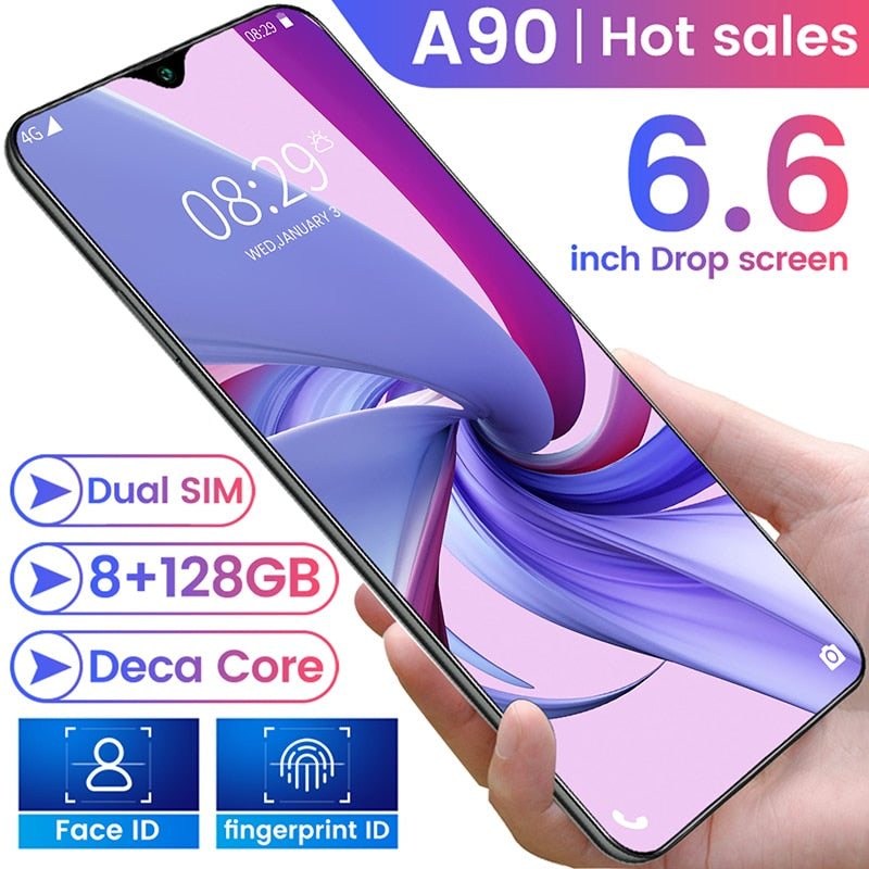 New A90 10-core 8 + 128G Dual Card Dual Standby 6.6-inch Full-screen Ultrabook Mobile Phone 4G Network