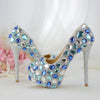 Womens wedding shoes Bride High shoes Blue crystal Handmade Party dress