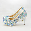 Womens wedding shoes Bride High shoes Blue crystal Handmade Party dress