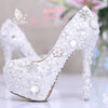 Bride pearl water drill flower white wedding shoes super heel waterproof platform wedding dress