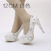 Bride pearl water drill flower white wedding shoes super heel waterproof platform wedding dress