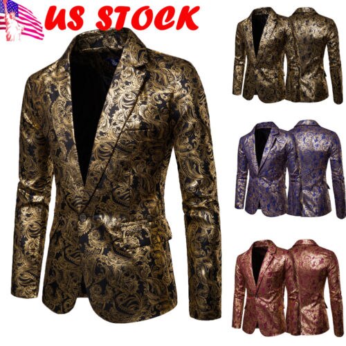 One Button Shawl Lapel Blazer Plus Size 2XL Flowers Sequins Suit Jacket DJ Club Stage Singer Clothes