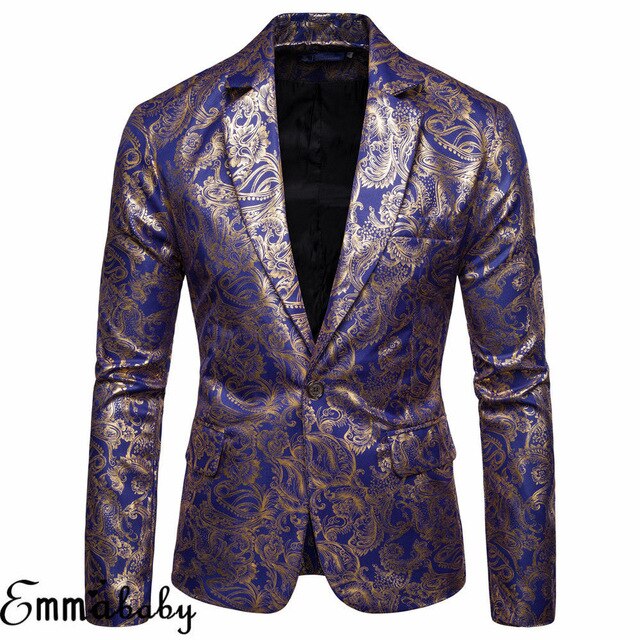 One Button Shawl Lapel Blazer Plus Size 2XL Flowers Sequins Suit Jacket DJ Club Stage Singer Clothes