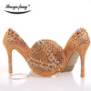 Orange Crystal Womens wedding shoes with matching bags round  ball High heels